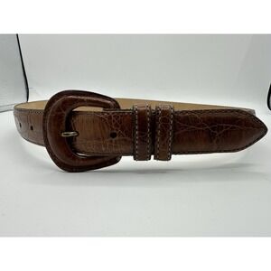 Lejon Brown Croc Embossed Leather Belt Sz S 30 33" Western USA Y2K